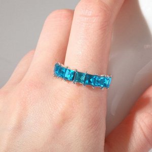 Кольцо "Драгоценность" квадраты, цвет голубой в серебре, безразмерное