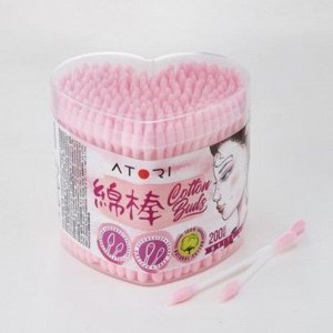Ватные палочки "АТОРИ" розовые пластиковая банка сердце 200 шт.