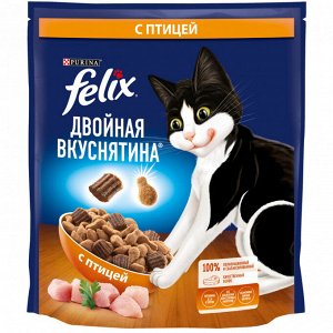Сухой корм Felix® Двойная вкуснятина для домашних кошек, птица, пакет, 600 г