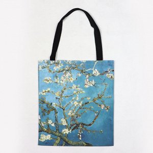 Пляжная холщовая сумка, принт "абрикосовое дерево", цвет синий