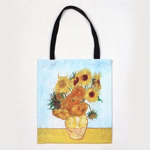 Пляжная холщовая сумка, принт "подсолнухи", цвет голубой/желтый