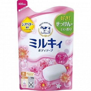 COW "Milky Body Soap" Молочное увлажняющее жидкое мыло для тела, с ароматом цветочного мыла, сменная упаковка, 400 мл