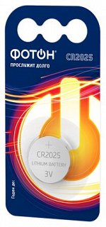 ФОТОН Батарейка таблетка CR2025 BP1, 1шт.