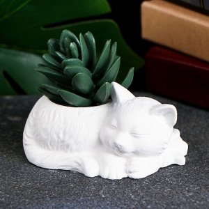 Фигурное кашпо для цветов «Киска», 10x7x6 см, гипс, белое