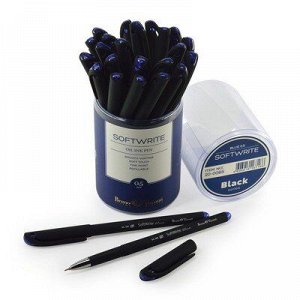 Ручка шар 0,5 синяя с грипом игольчатый узел Bruno Visconti SoftWrite Black 20-0085