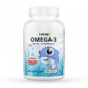 1WIN / Omega-3 Kids+Vitamins D&E, Малина и травы, 120 капсул