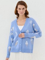 Кардиган женский 7241-14105 392665/12147/1001 королевский голубой/ваниль/белый