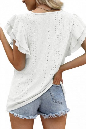 Белая текстурированная блуза с рюшами на рукавах