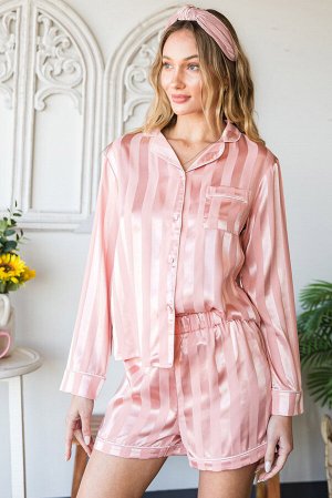 Розовая атласная пижама в полоску