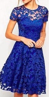 Платье гипюровое с короткими рукавами Цвет: СИНИЙ