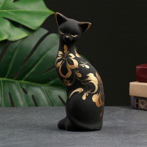Фигурка керамика «Кошка ушастая», 7x8x19 см, чёрная