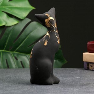 Фигурка керамика «Кошка ушастая», 7x8x19 см, чёрная
