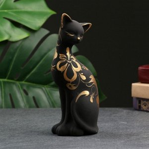 Фигурка керамика «Кошка ушастая», 7x8x19 см, чёрная