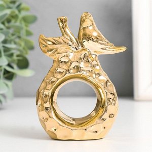 Фигурка керамика «Птица на груше», под золото, кольцо для салфеток, 6.8x3.7x10.3 см