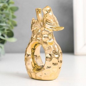Фигурка керамика «Птица на груше», под золото, кольцо для салфеток, 6.8x3.7x10.3 см