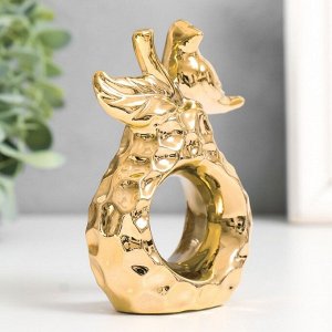 Фигурка керамика «Птица на груше», под золото, кольцо для салфеток, 6.8x3.7x10.3 см