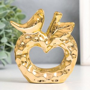 Сувенир керамика "Птица на яблоке" золото 10,3х3,3х10,3 см