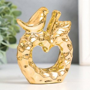 Сувенир керамика "Птица на яблоке" золото 10,3х3,3х10,3 см