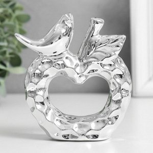 Сувенир керамика "Птица на яблоке" серебро 10,3х3,3х10,3 см