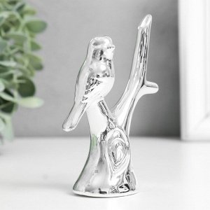 Сувенир керамика "Воробышек на дереве" серебро 7,5х3,7х10,5 см