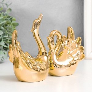 Сувенир керамика "Два лебедя - любовь" золото набор 2 шт 9,2х8х8,3 8х7,2х12,5 см