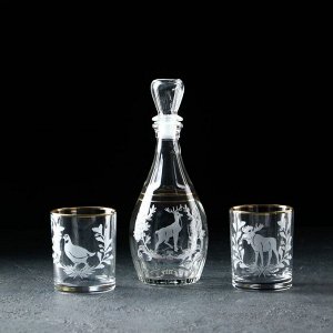 Набор подарочный «Трофейная охота», стеклянный, 3 предмета: графин «Цезарь»+ 2 стакана 250 мл