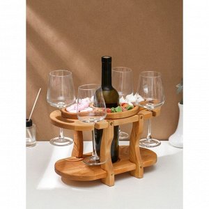 Столик - поднос для вина со съёмной менажницей на 4 персоны Adelica, 35x19x1,8 см, высота 21 см, берёза