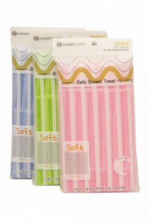 Мочалка для тела с плетением «Сетка» и плотной тесьмой "Daily Shower Towel" (жёсткая) размер 28 см х 90 см