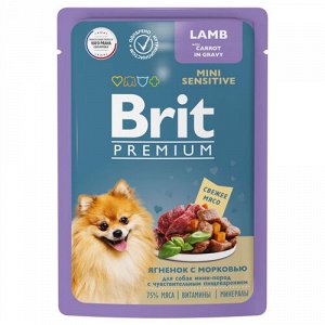 Brit Premium пауч 85гр д/соб мелк.пор чувств.пищев Ягненок/Морковь/Соус (1/14)