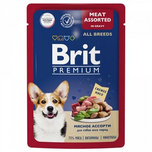 Brit Premium пауч 85гр д/соб Мясное ассорти/Соус (1/14)