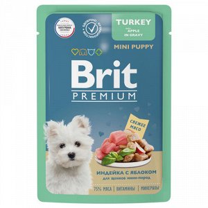 Brit Premium пауч 85гр д/щен мелк.пор Индейка/Яблоко/Соус (1/14)