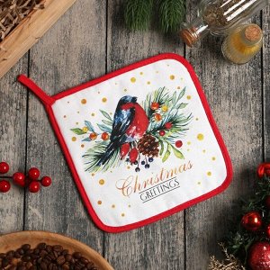 Прихватка "Сhristmas greetings" 19х19 саржа,100% х/л,ватин 250г/м2