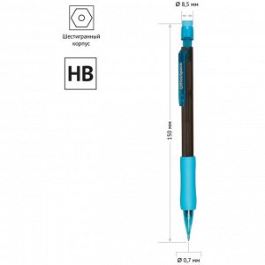 Карандаш простой механический OfficeSpace 0,7мм, грип, с ластиком, ассорти