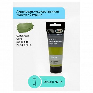 Краска акриловая ОЛИВКОВАЯ Гамма "Студия", 75мл, пластиковая туба