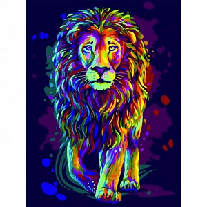 Картина по номерам на картоне ТРИ СОВЫ ""Неоновый лев"", 30*40, с акриловыми красками и кистями