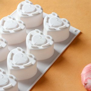 Форма силиконовая для муссовых десертов Доляна «Сердце», 29?17?4,3 см, ячейка 5,5?6,2?3,5 см, цвет белый