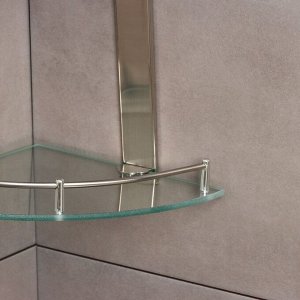Полка для ванной комнаты 2х-ярусная угловая Штольц Stölz, 24x24x28 см, нержавеющая сталь, стекло