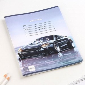 Тетрадь в клетку, 18 листов, А5, на скрепке, блок №1, Grey, МИКС