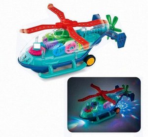 Вертолет светящаяся, музыкальная игрушка, прозрачная с шестеренками