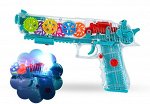 Пистолет светящийся, музыкальная игрушка, прозрачный с шестеренками