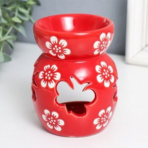 Аромалампа керамика "Бабочки" белый цветы на красном 8х8х10 см