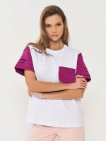 Фуфайка (футболка) женская 5221-3710   ХБ2000-5/БХ22/Р2000-5 белый/тёмная фуксия/белый