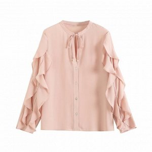 Блуза с воланами бежево-розовая