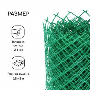 Сетка садовая, 0.5 x 5 м, ячейка ромб 15 x 15 мм, пластиковая, зелёная, Greengo