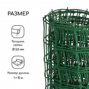 Сетка садовая, 1 ? 10 м, ячейка квадрат 83 ? 83 мм, пластиковая, зелёная, Greengo