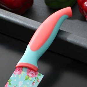 Нож кухонный с антиналипающим покрытием Доляна «Цветочки», лезвие 20 см