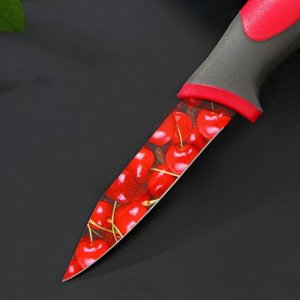 Нож кухонный с антиналипающим покрытием Доляна «Вишенки», лезвие 8 см
