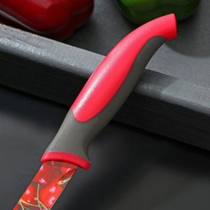 Нож кухонный с антиналипающим покрытием Доляна «Вишенки», лезвие 12 см