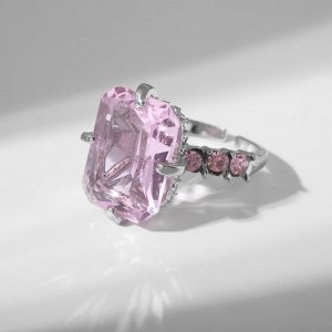 Кольцо "Драгоценность" дама, цвет розовый в серебре, безразмерное