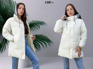 Удлиненная куртка с трикотажным капюшоном молочная 2127 Dim50